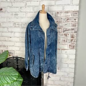 Vintage 90s Y2K Forever 21 Cotton Dark Wash Button Down Cinch Waist Denim Jacket